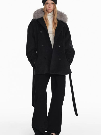 White Short Detachable Faux Fur Cape Coat Jacket