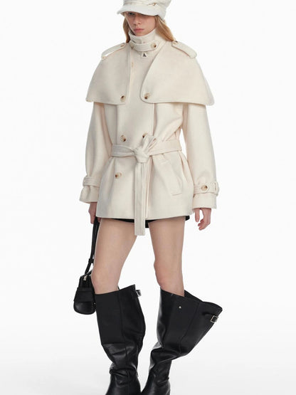 White Short Detachable Faux Fur Cape Coat Jacket