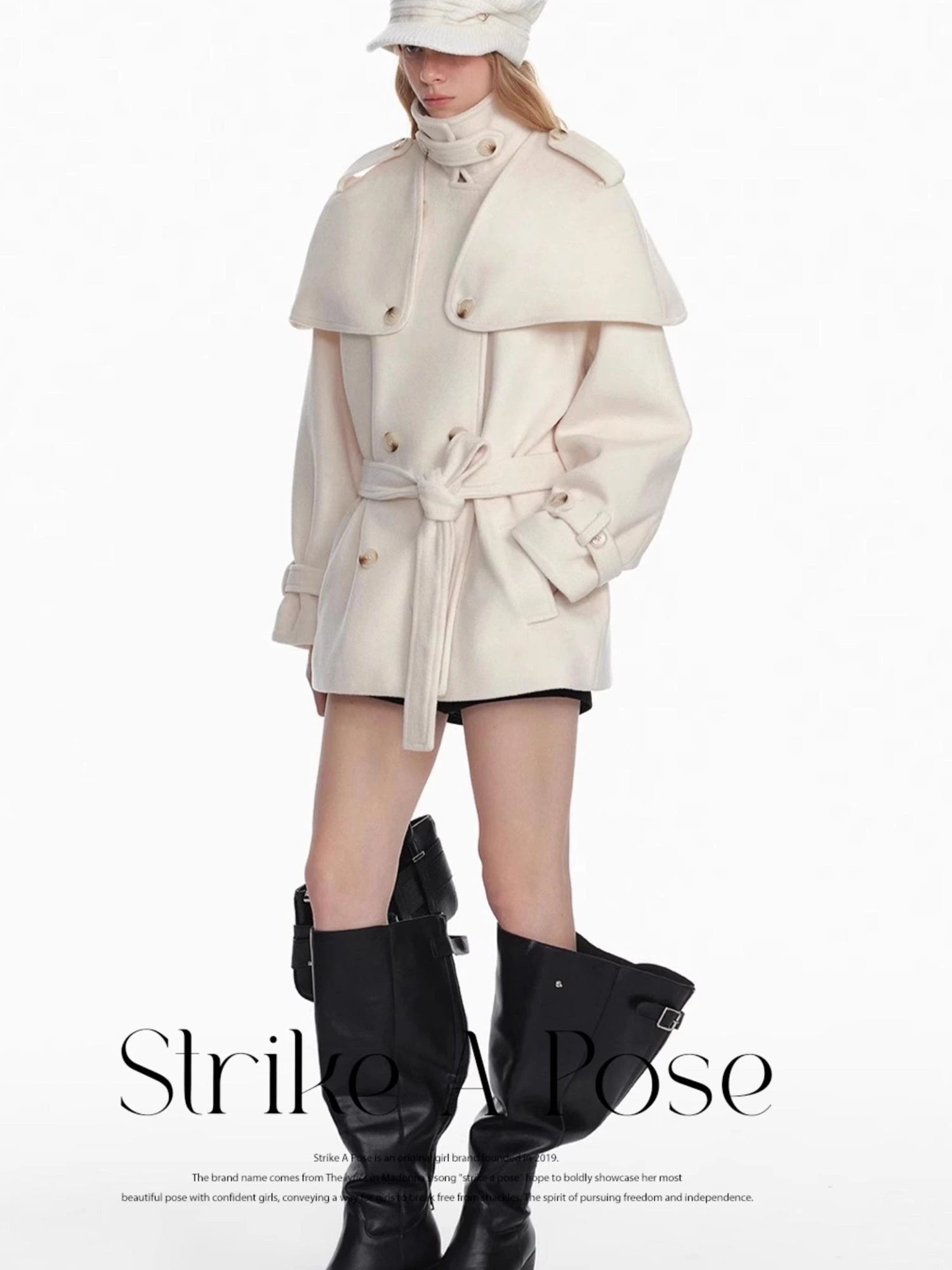 White Short Detachable Faux Fur Cape Coat Jacket