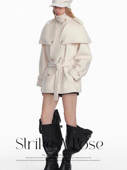 White Short Detachable Faux Fur Cape Coat Jacket
