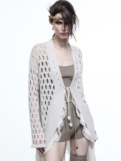 NN NORTH NODE Celestial Mesh Knit Cardigan With Lotus Edge