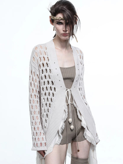 Celestial Mesh Knit Cardigan With Lotus Edge