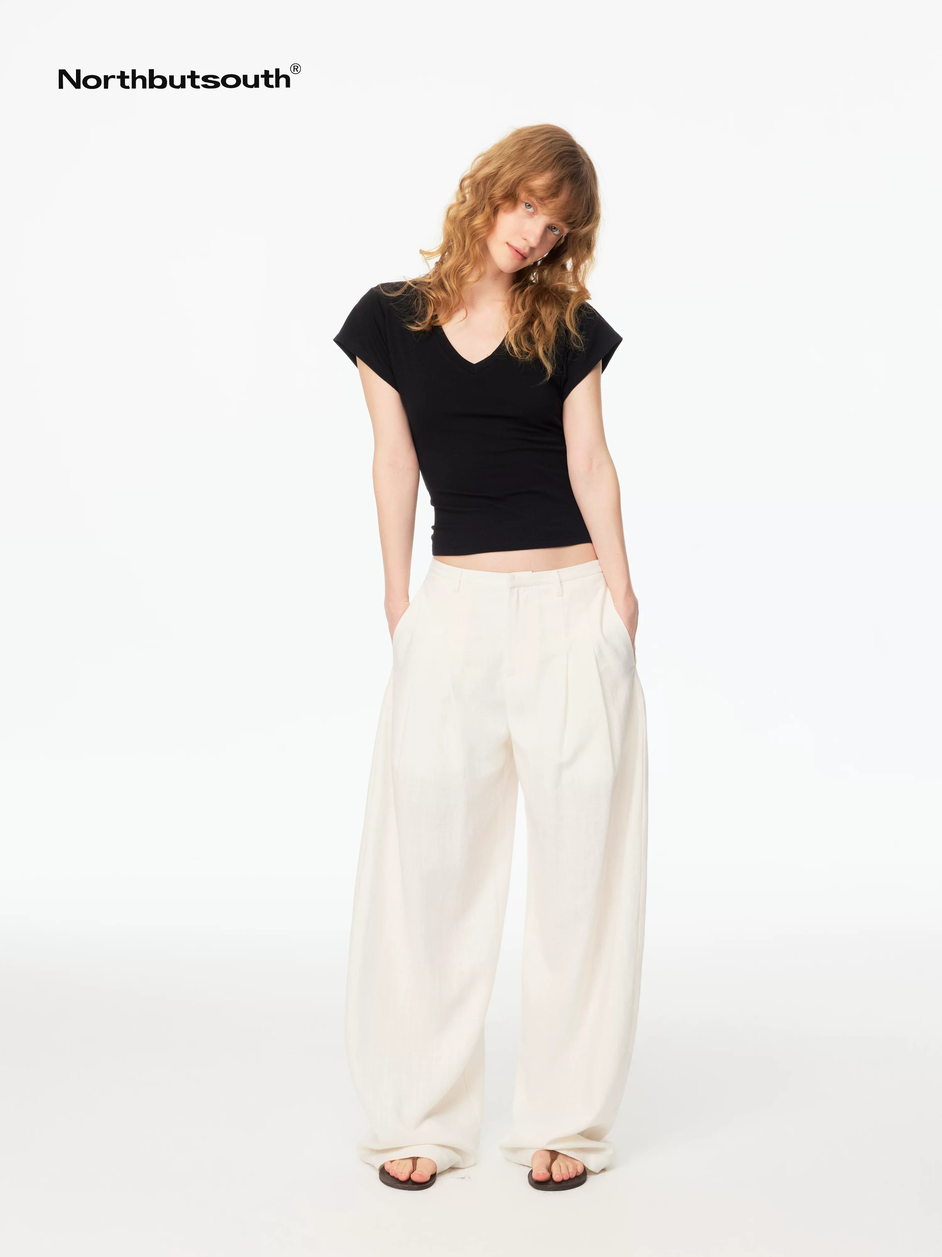 White Textured Cocoon Mid Low Waist Women&