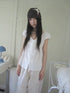 ang project Sheer Embroidered V-Neck Tie Front Bubble Sleeve Blouse