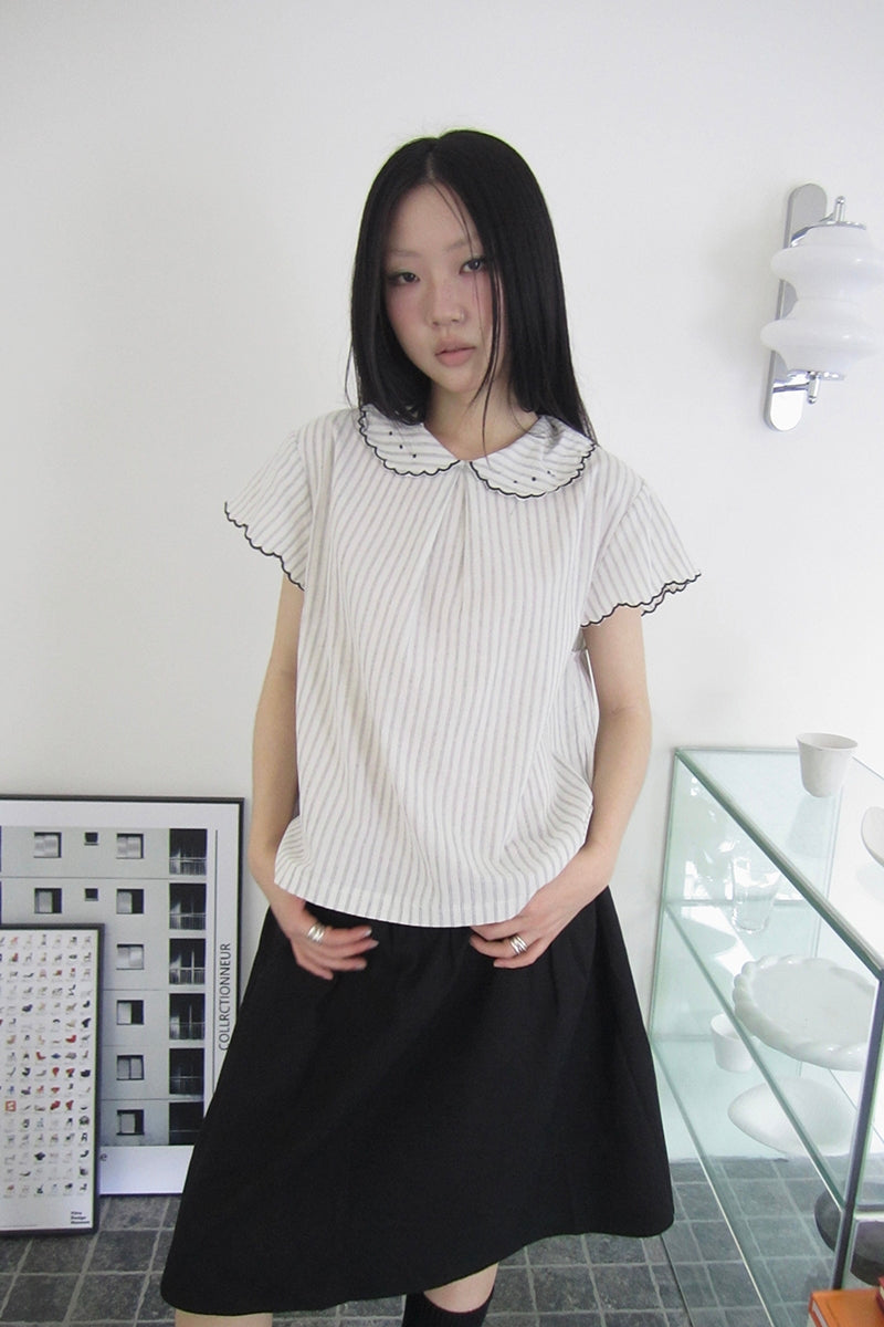 ang project Striped Ruffle Collar Blouse