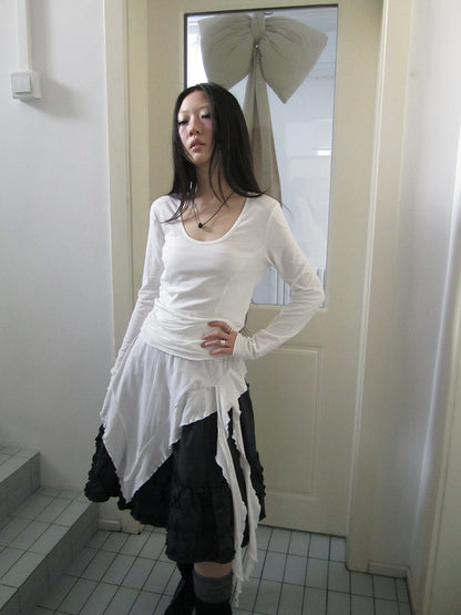 Updateang project Vintage Ruffle Hem Asymmetrical Blouse With Flowy Sash