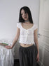 Updateang project U Neck Tie Front Stretch Cotton Slim Fit Cropped Tee