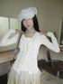 Updateang project Vintage Polka Dot Lace Trim V-Neck Long Sleeve Tee