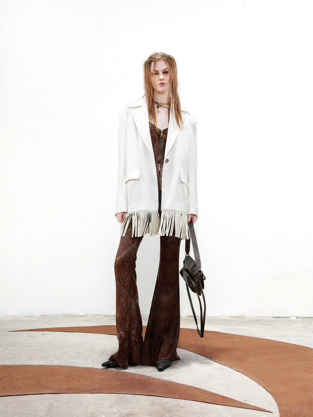 Satin Fringe Oversized Blazer