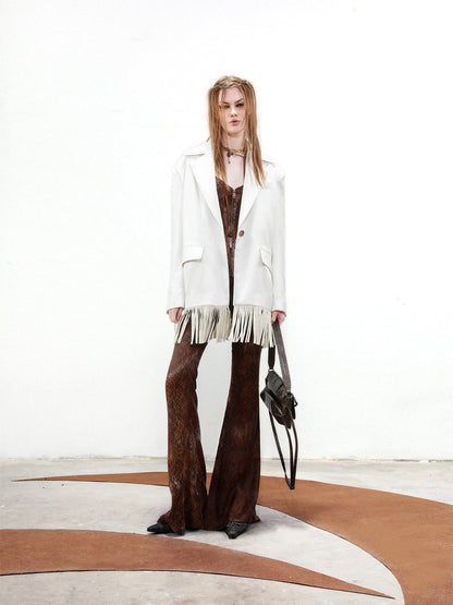 Satin Fringe Oversized Blazer