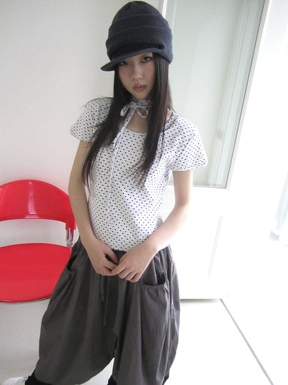 Updateang project Korean Inspired Dot Print Short Sleeve Tee With Scarf