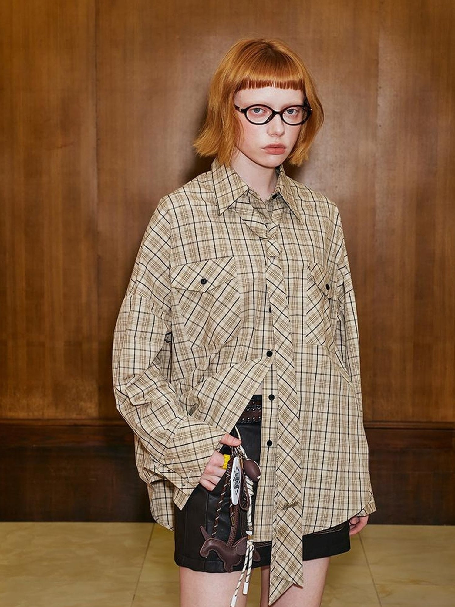 DIDDI MODA Wild Leopard Embroidered Sporty Jacket Deconstructed PU Bow Coat