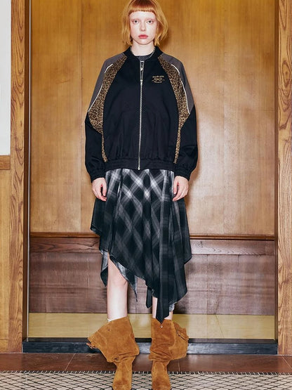 Wild Leopard Print Bow Embroidery Sporty Jacket