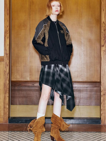 Wild Leopard Print Bow Embroidery Sporty Jacket