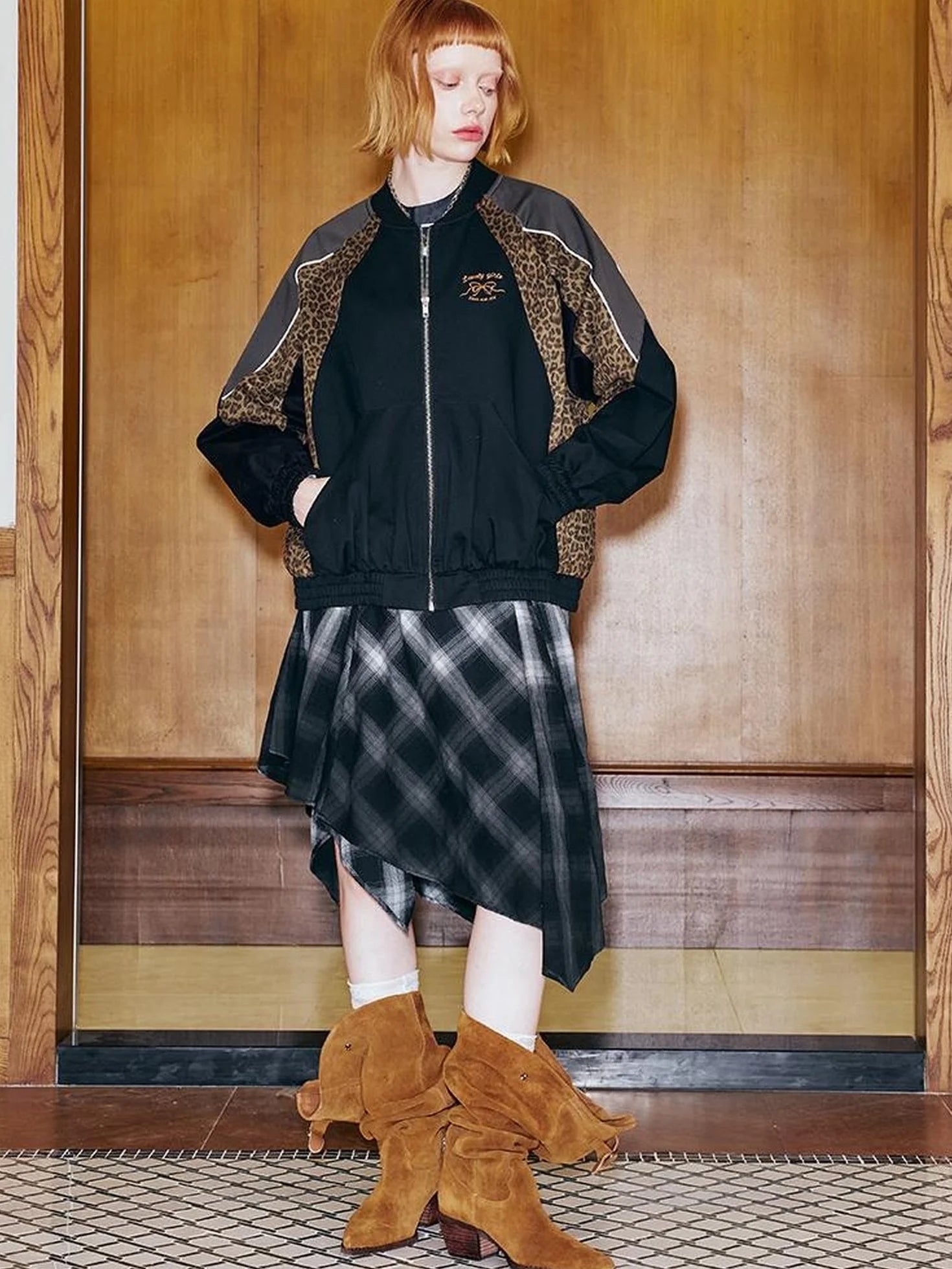 Wild Leopard Print Bow Embroidery Sporty Jacket