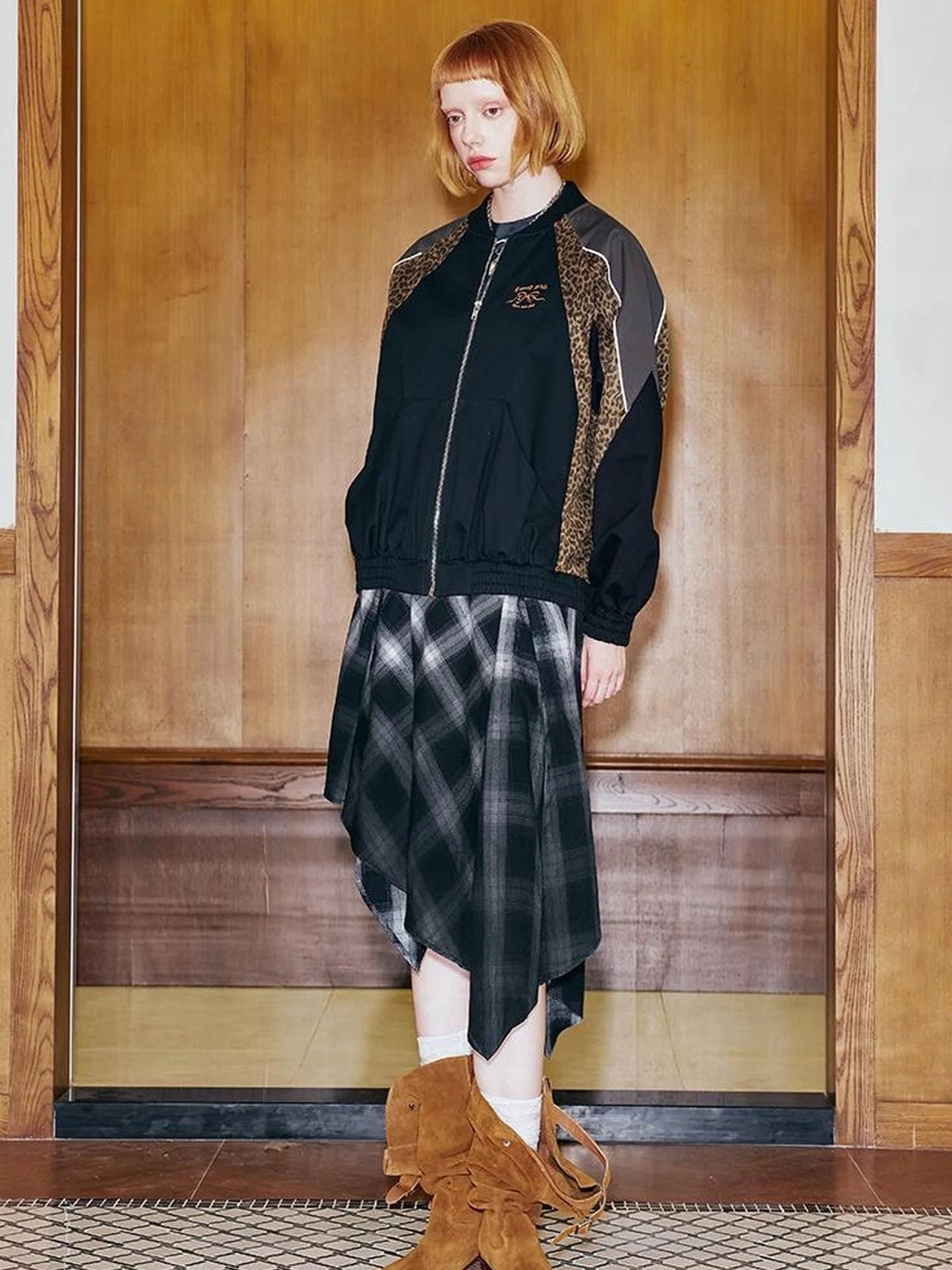 Wild Leopard Print Bow Embroidery Sporty Jacket