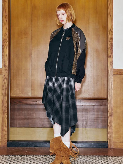 Wild Leopard Print Bow Embroidery Sporty Jacket