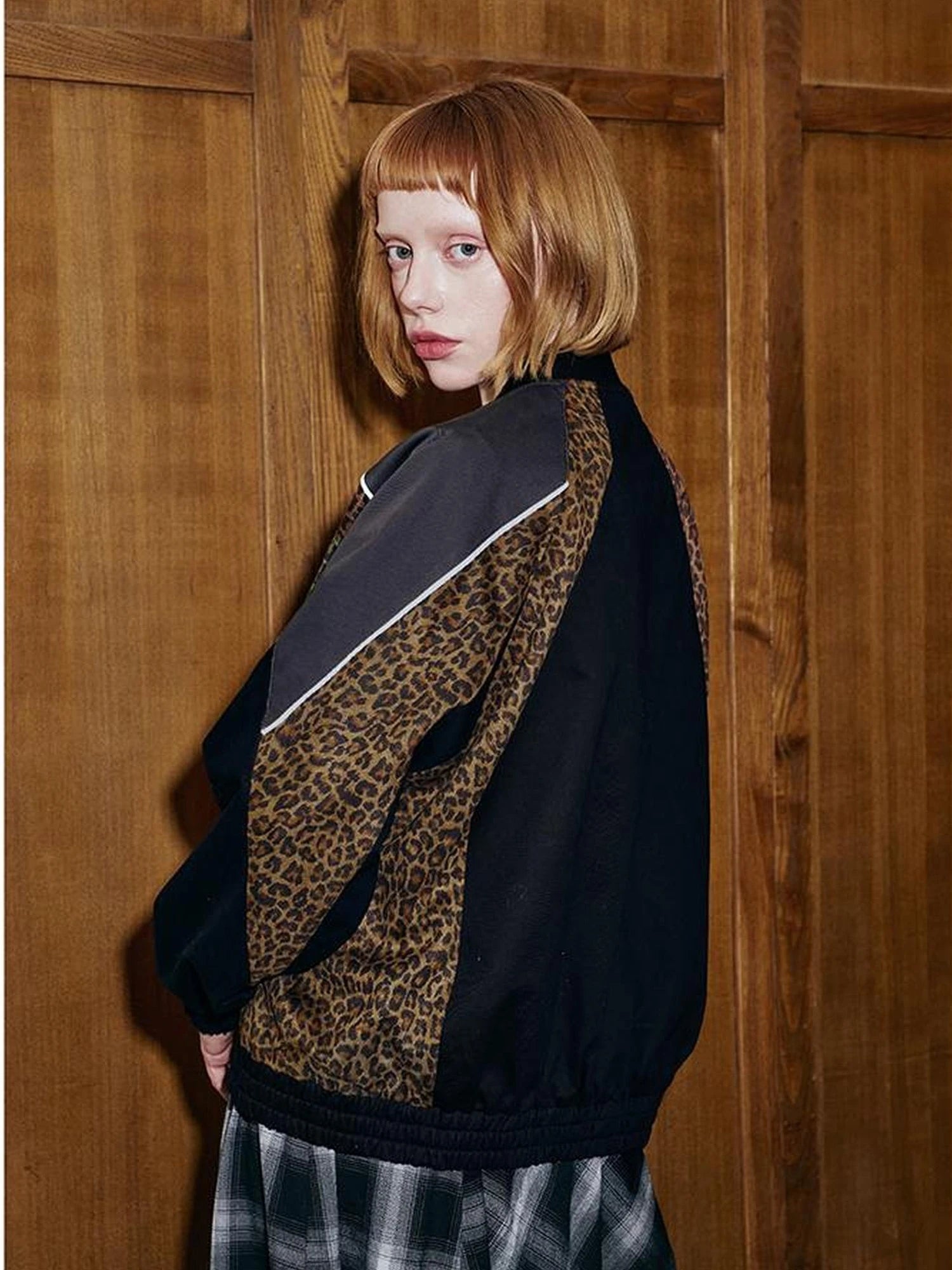 Wild Leopard Print Bow Embroidery Sporty Jacket