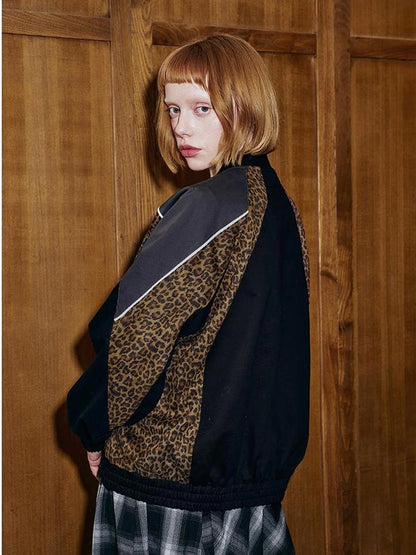 Wild Leopard Print Bow Embroidery Sporty Jacket