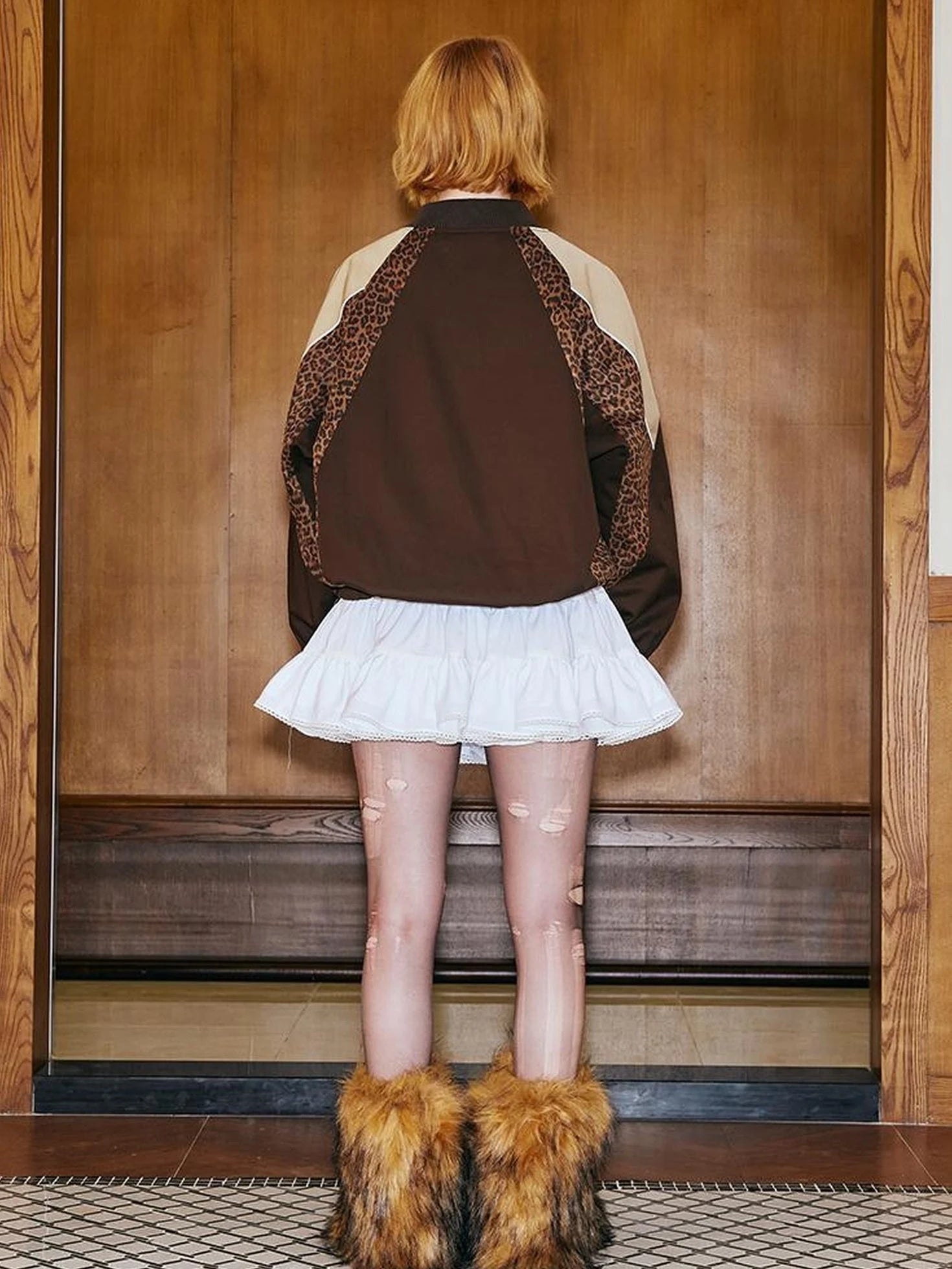 Wild Leopard Print Bow Embroidery Sporty Jacket