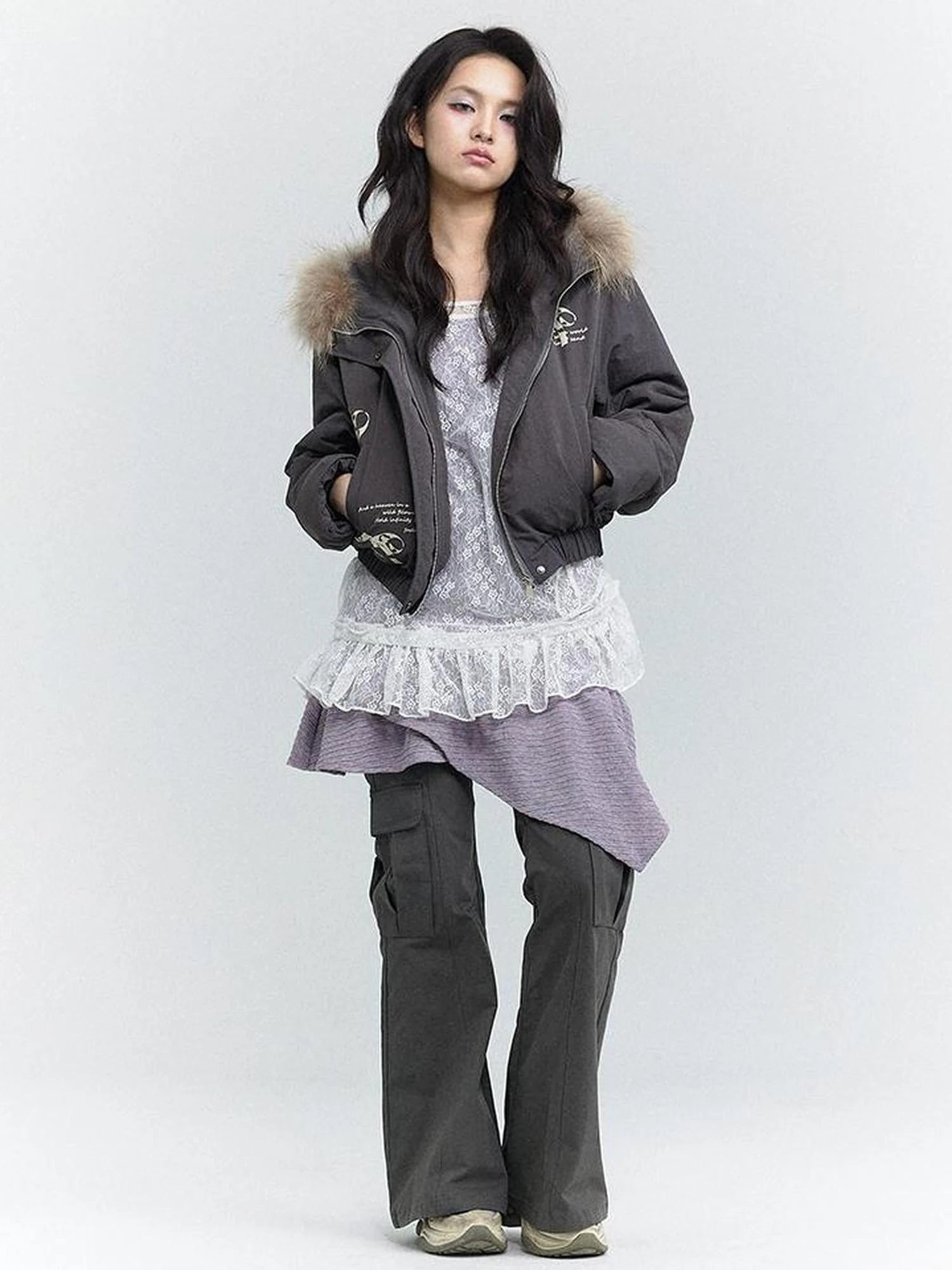 Wind Chaser Fur Lined Hooded Parka With Bow Print
