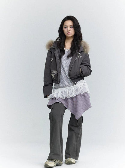 Wind Chaser Fur Lined Hooded Parka With Bow Print