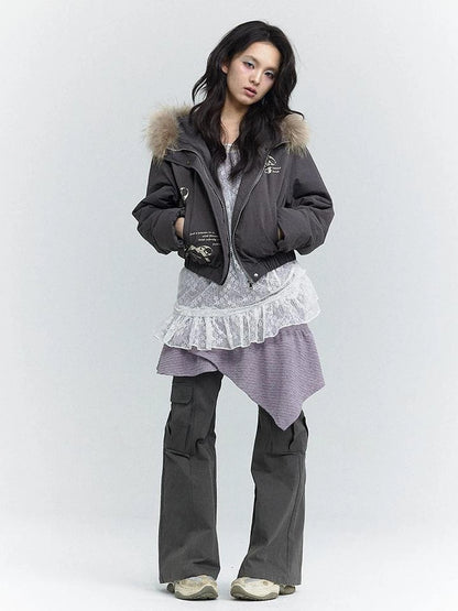 Wind Chaser Fur Lined Hooded Parka With Bow Print