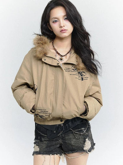 Wind Chaser Fur Lined Hooded Parka With Bow Print