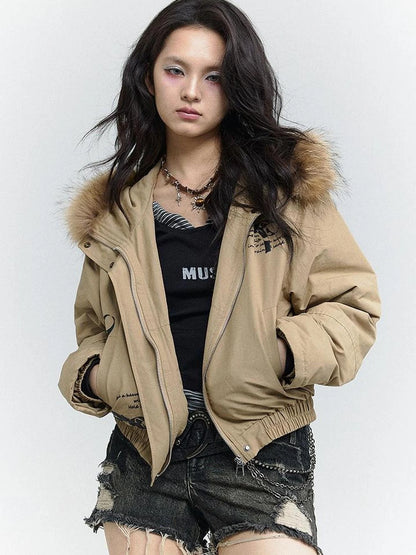 Wind Chaser Fur Lined Hooded Parka With Bow Print