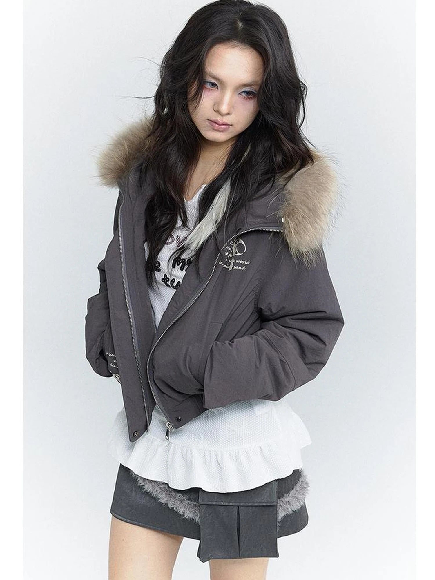 Wind Chaser Fur Lined Hooded Parka With Bow Print