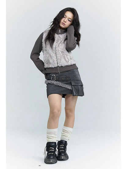 Wind Chaser Pu Leather Skirt With Diamond Trim Side Pockets