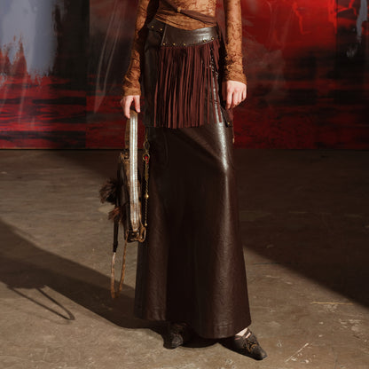 UpdateNN NORTH NODE Unshrouded Fringe Suede Maxi Skirt