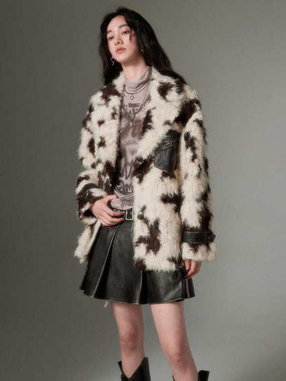 DIDDI MODA Winter Animal Print Faux Fur Blazer Coat