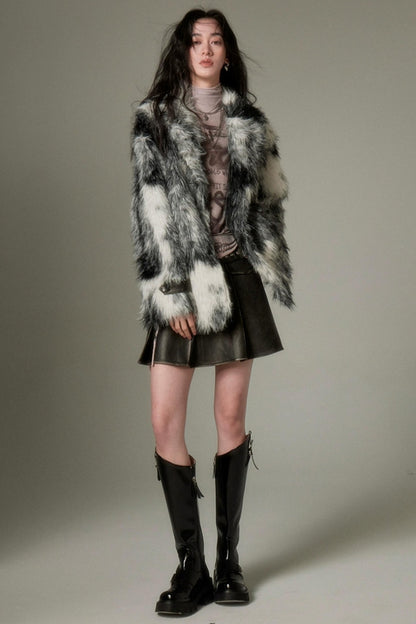 DIDDI MODA Winter Animal Print Faux Fur Blazer Coat