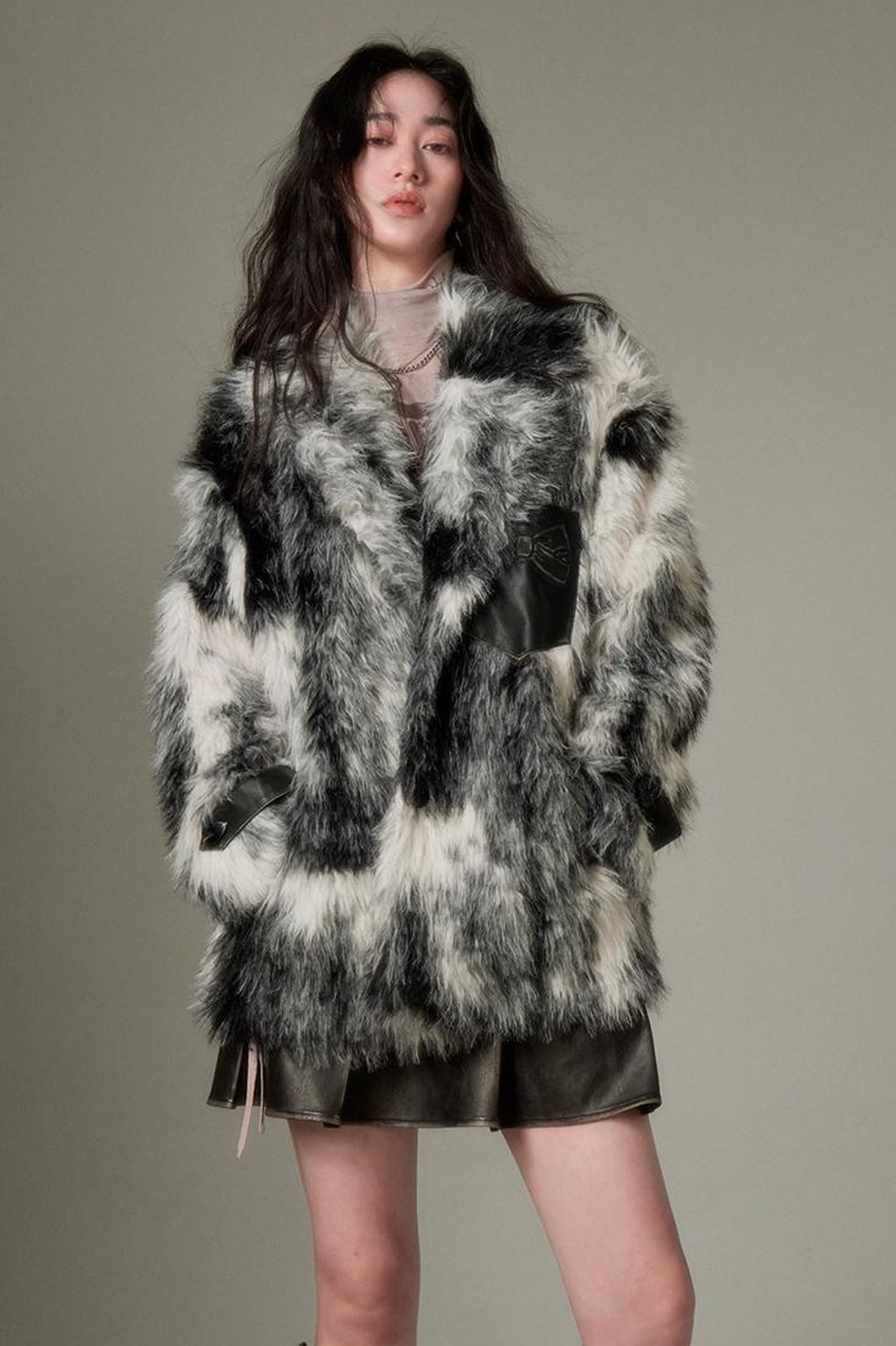DIDDI MODA Winter Animal Print Faux Fur Blazer Coat