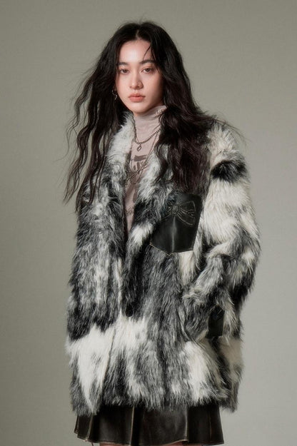 DIDDI MODA Winter Animal Print Faux Fur Blazer Coat