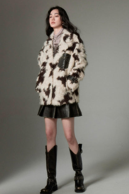 DIDDI MODA Winter Animal Print Faux Fur Blazer Coat