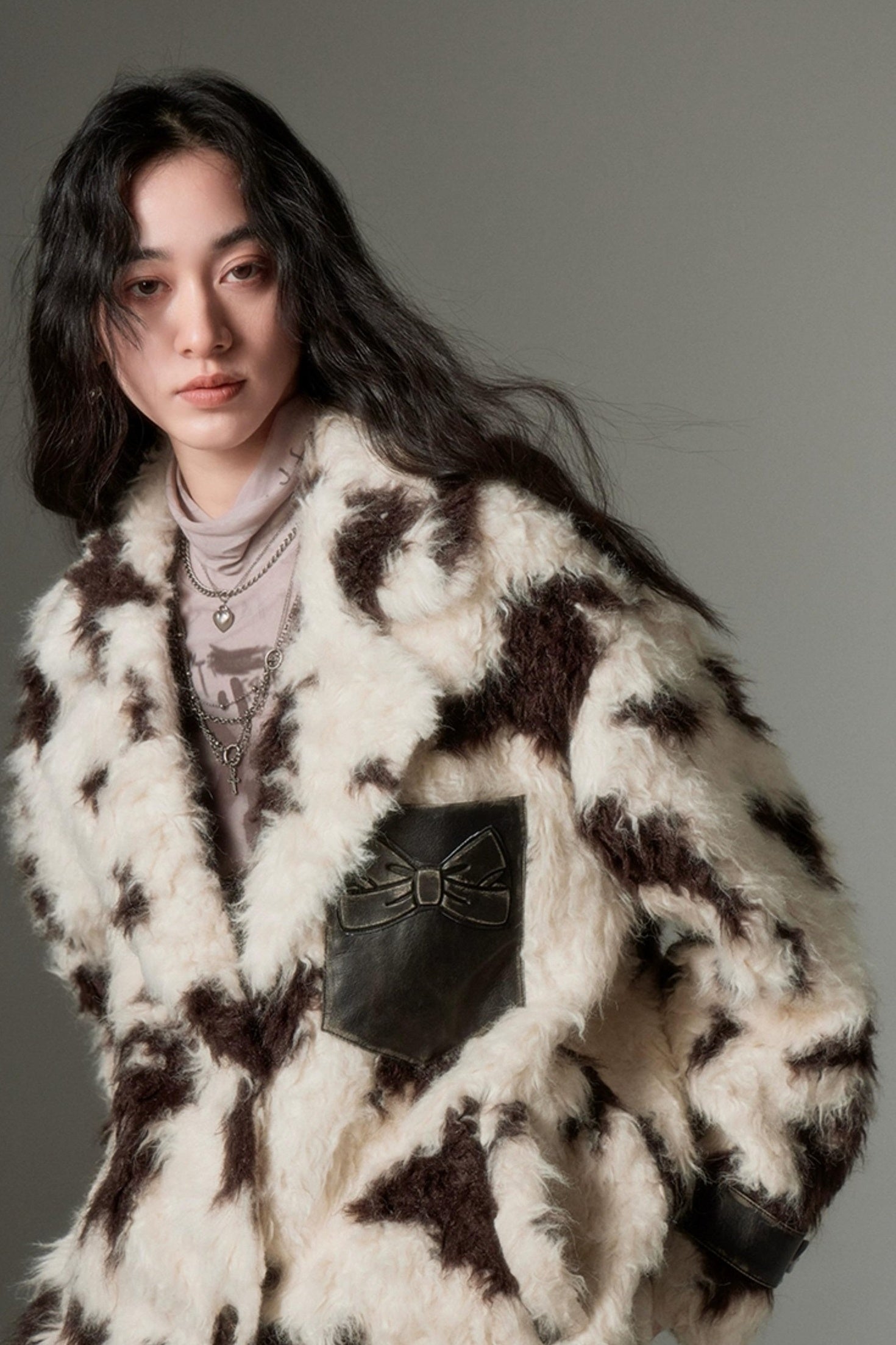 DIDDI MODA Winter Animal Print Faux Fur Blazer Coat