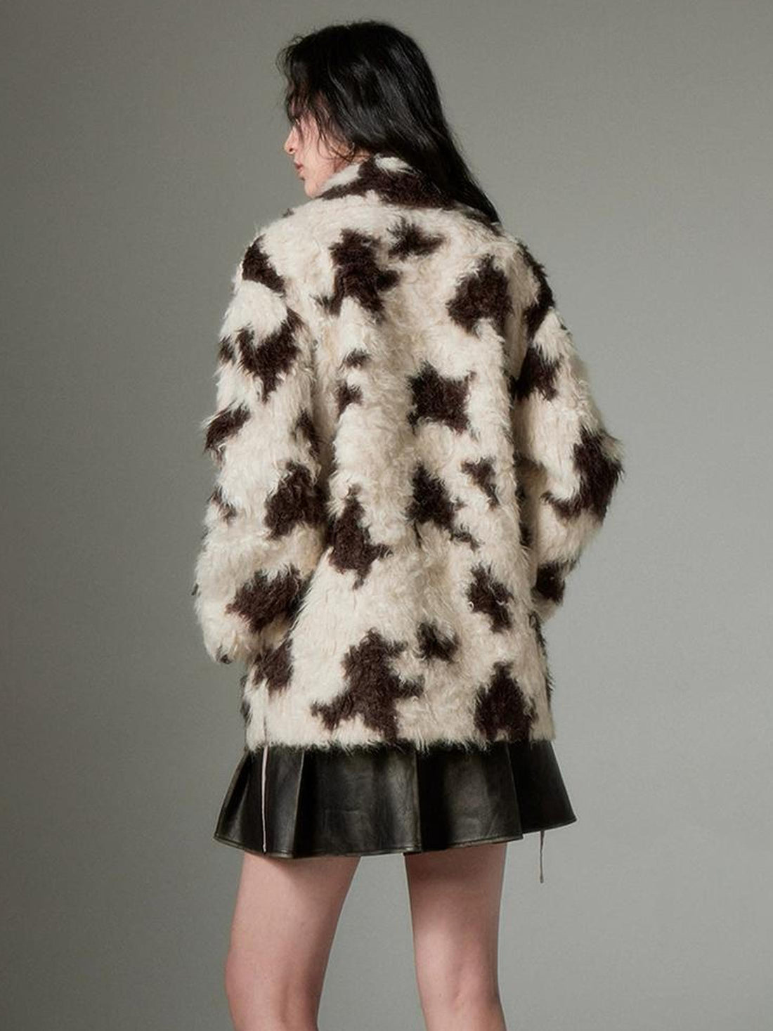 DIDDI MODA Winter Animal Print Faux Fur Blazer Coat