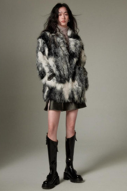 DIDDI MODA Winter Animal Print Faux Fur Blazer Coat