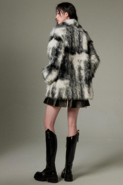 DIDDI MODA Winter Animal Print Faux Fur Blazer Coat