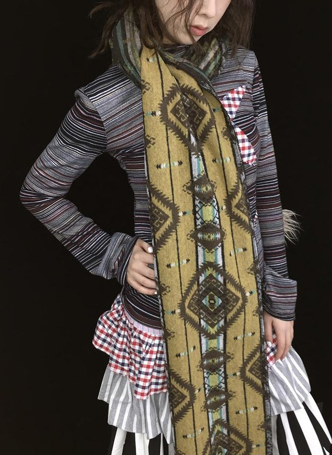 Winter Boho Fringe Plaid Scarf for Women Cozy Long Pashmina Wrap