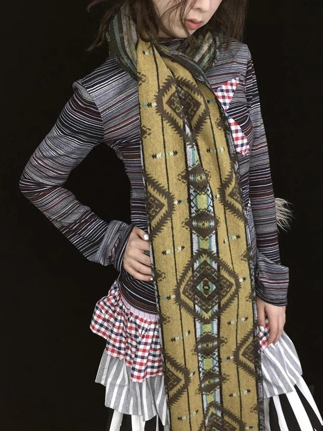 Winter Boho Fringe Plaid Scarf For Women Cozy Long Pashmina Wrap