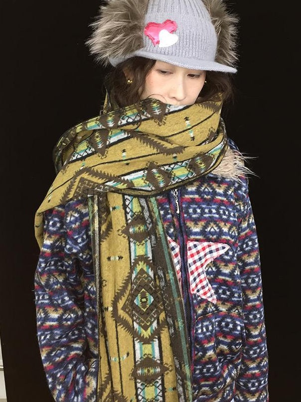 Winter Boho Fringe Plaid Scarf for Women Cozy Long Pashmina Wrap