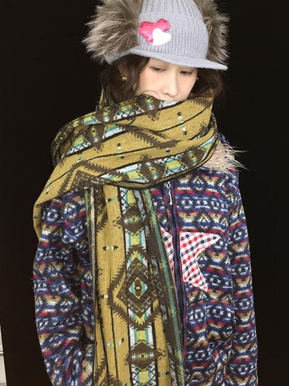Winter Boho Fringe Plaid Scarf for Women Cozy Long Pashmina Wrap