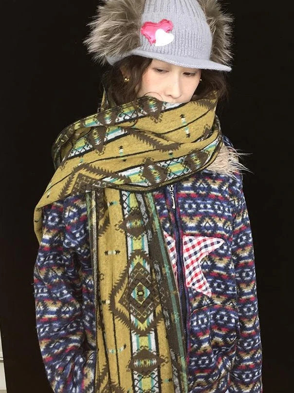 Winter Boho Fringe Plaid Scarf For Women Cozy Long Pashmina Wrap