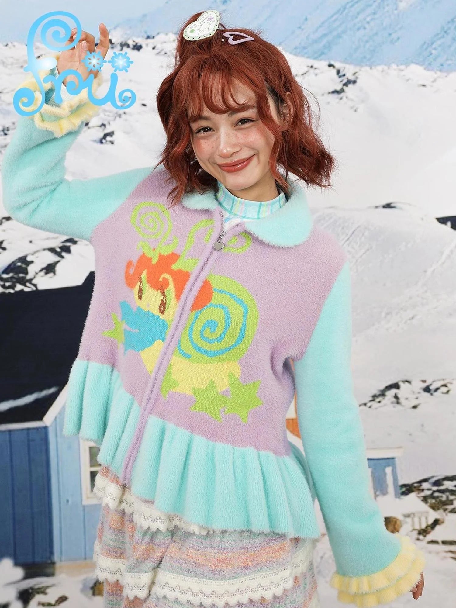 Winter Cartoon Contrast Knit Cardigan