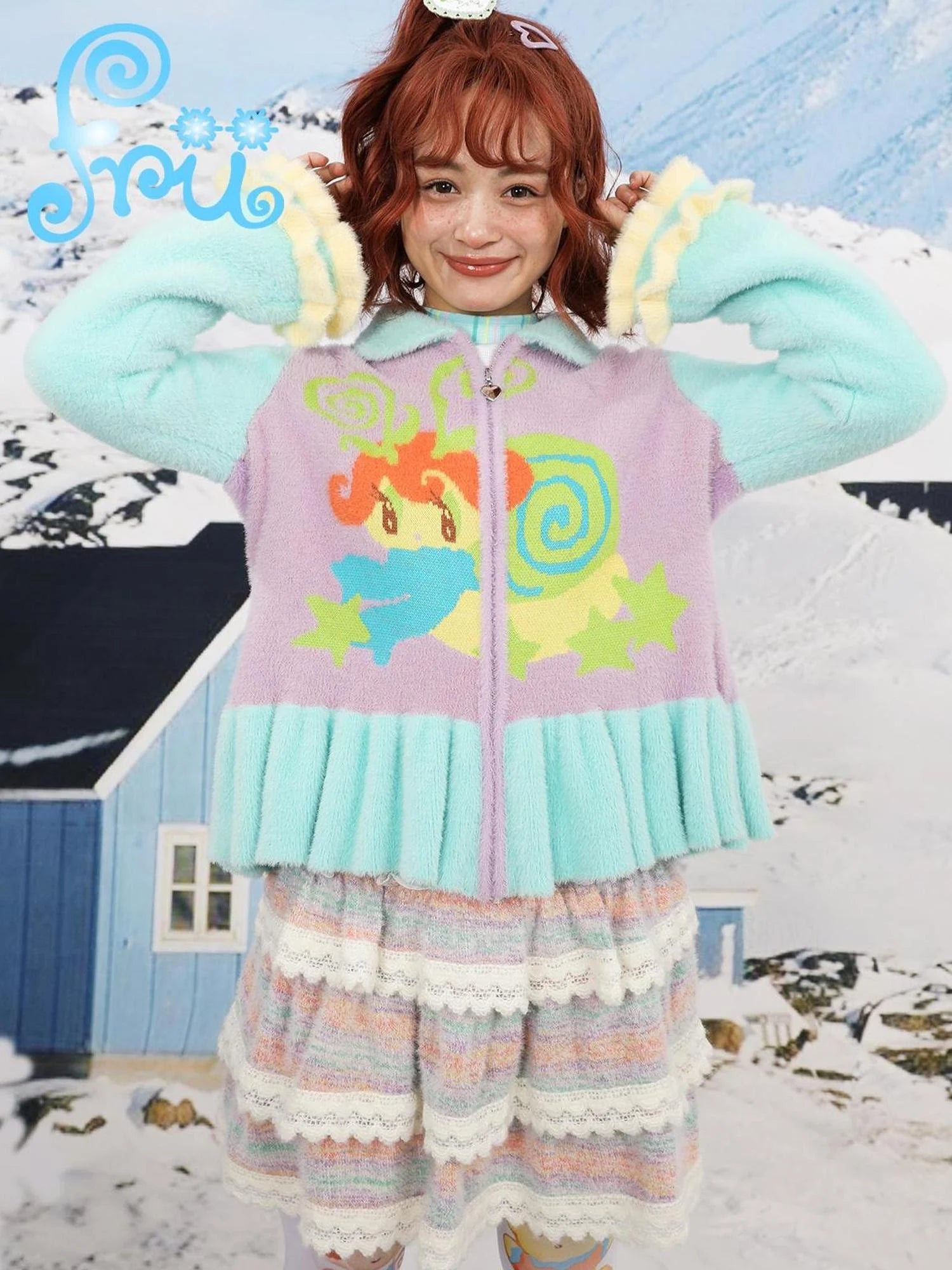 Winter Cartoon Contrast Knit Cardigan
