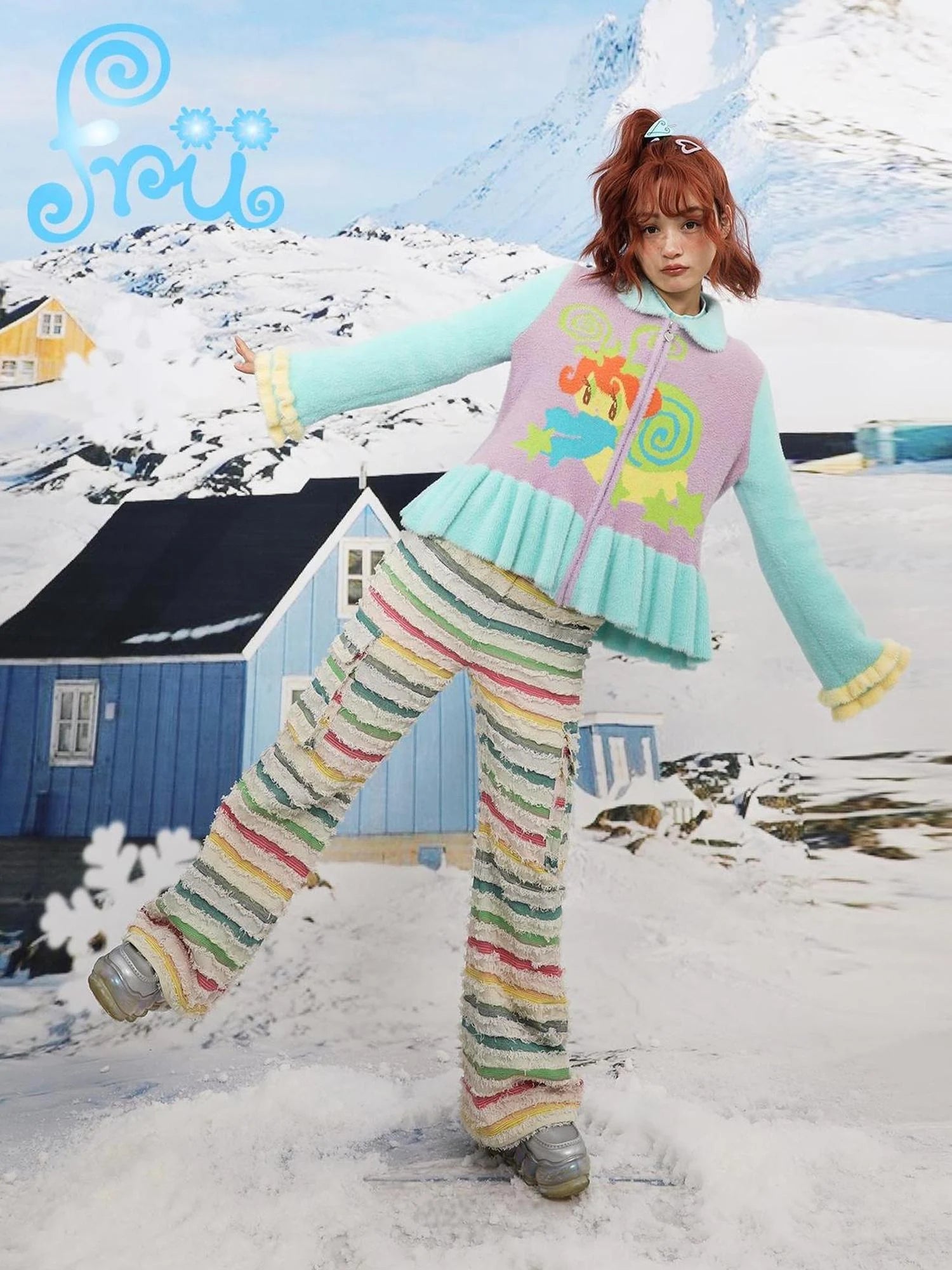 Winter Cartoon Contrast Knit Cardigan