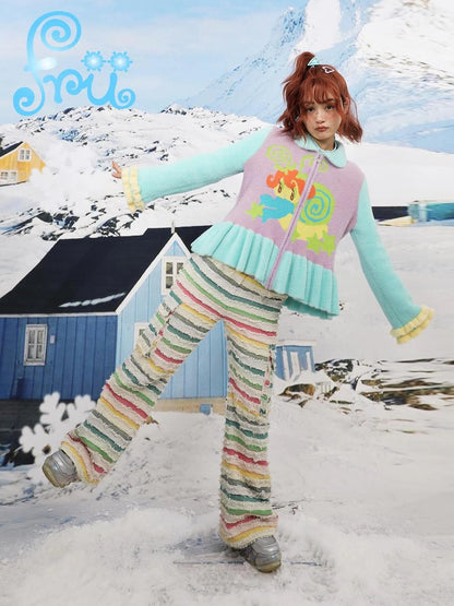 Winter Cartoon Contrast Knit Cardigan